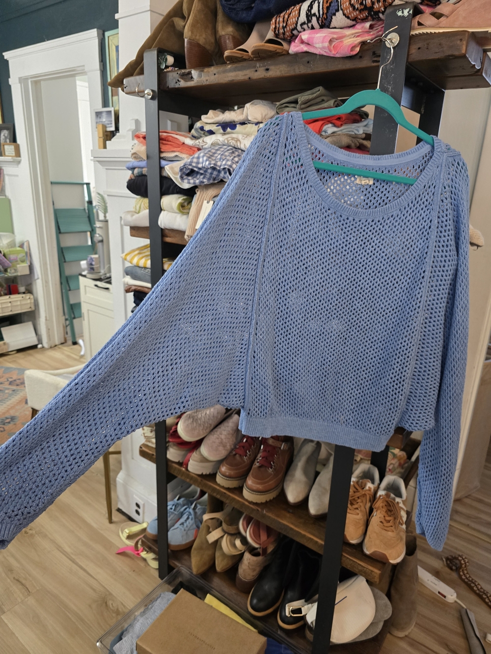 Pilcro X Anthropologie Light Blue Open-Weave Sweater - Picture 2 of 4
